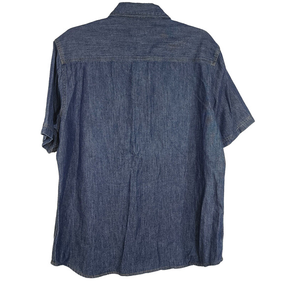 Paperdenim & Cloth Shirt Mens Large Blue Button Down Short Sleeve Denim Pockets - Picture 2 of 11